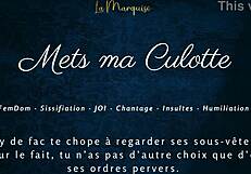 imagine a french femdom making you wear her panties for sissification joi cei humiliation