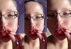 i'm chewing loud in glasses as this tall huge fetish girl