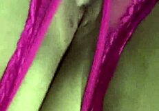 wet fuchsia thong pulled aside as curvy latina fingers big pussy lips moaning to orgasm pov