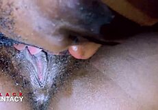 Man Devours Juicy Ebony Pussy Close-Up Licking Dripping Wet Lips