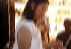 voyeur CATCHES young asian's SKIRT up with purple PANTIES flashing