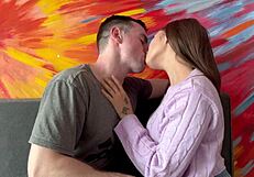 Learn kissing from pretty college brunette