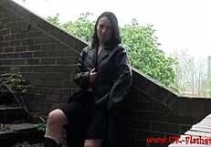 amateur brunette babe fae corbin flashes big tits outdoors public voyeur masturbation with friend girlfriend tease