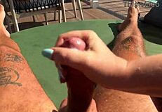 i got this hot babe jerkin my cock so sloppy fast on the terrace over ocean