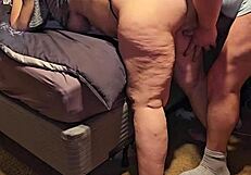 guy laps her gaping ass pussy from behind