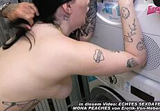 Pummelige German BBW Milf Fucked Homemade Kitchen Facial Cumshot Glasses