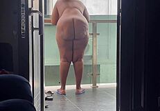 bbw woman flashes her huge tits and fat ass outdoors in public view