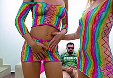 Two brazilian sluts mouths asses filled cum cock anal orgy