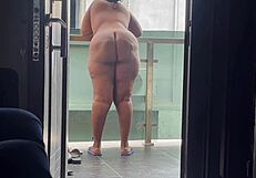 bbw woman flashes her huge tits and fat ass outdoors in public view