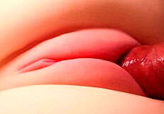 Her shaved big pussy stretched by double anal toys close up