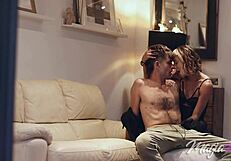 Neighbord begs turn off music but ends doggystyle cum squirt