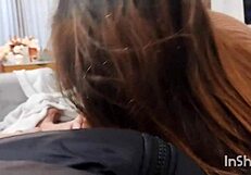 Redhead sucks cock rides machine fucks vagina gets creampied with milk