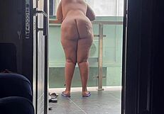 bbw woman flashes her huge tits and fat ass outdoors in public view