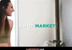 Nuru newbie masseuse deepthroats shareholder's monster cock then fucked