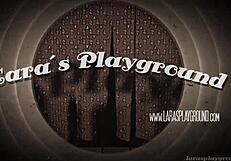 Lara latex fingers her big tits in uniform to cure that sofa fetish urge