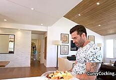 hey hazel slobbers deep on cock with those huge tits