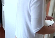 stepmom's hairy pussy milks three huge loads from stepson while husband watches clueless