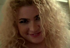 Wanna see this curly blonde tease her pretty pussy in kitchen?