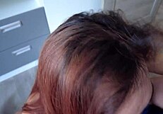 Horny hairy fat redhead teen moans loud during bent over doggystyle ass fucking