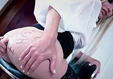 Naughty maid drops broom grabs hard cock for kitchen fishnets homemade pounding