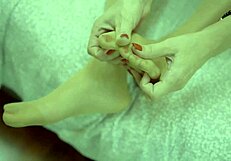 Blonde Demands Cum Explosion on Sexy Nylons Feet Fetish