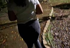 A safada drags me to city square naked for public cum in mouth quickie