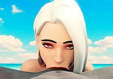 ashe drops to her knees and sucks my cock deep in 3d glory