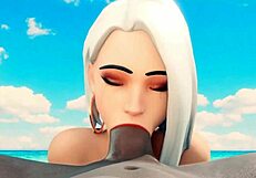 ashe drops to her knees and sucks my cock deep in 3d glory