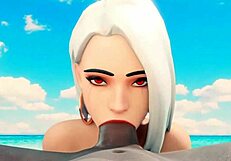 ashe drops to her knees and sucks my cock deep in 3d glory