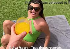 French Brunette Fucks Pussy With Bottle Then Gulps Huge Cock Cum