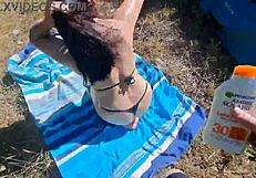 outdoor camper bent over for huge creampie in public forest