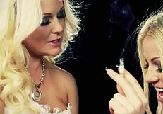 Blonde Lesbian Friends in Heels Stockings Kiss and Dirty Talk Passionately