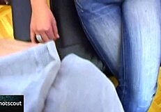 blonde slut with glasses rides cock begging for cum in mouth