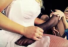 Blonde Lesbian Friends in Heels Stockings Kiss and Dirty Talk Passionately