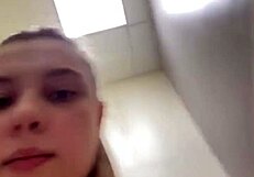 petite teen's big natural tits bounce in public gym missionary fuck