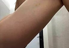 petite teen's big natural tits bounce in public gym missionary fuck