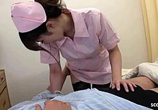 Japanese nurse teases patients with deepthroat blowjob tittyfuck cumshot facial hospital roleplay.