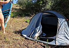 outdoor camper bent over for huge creampie in public forest