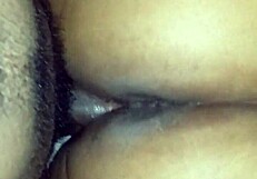 Amateur chocolate mommy shakes thick booty up close.