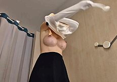 blonde big tits spied upskirt in locker room on hidden cam