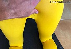 Watch fit milf's wet puffy pussy yoga then bent over doggystyle pounding!