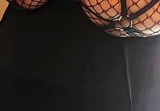 chubby wife turns total whore flashing huge natural tits in fishnet top and bra for horny clients