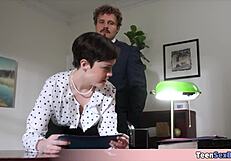 Petite Tomboi Secretary's Tiny Tits Bounce in Quickie Office Fuck