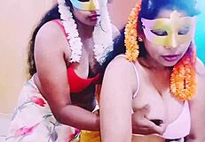 my dirty indian aunt and wife give husband dual blowjob with hardcore fucking