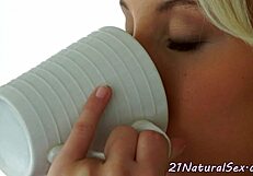 Petite euro model fingers tight cunt close up.