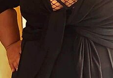 chubby wife turns total whore flashing huge natural tits in fishnet top and bra for horny clients