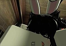 Masked guy bends cosplay girl over for sneaky anal creampie risk.