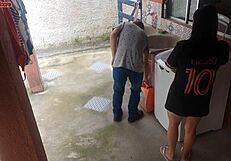 married housewife pays washing machine tech with her fat ass while hubby's gone