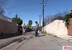 blonde teen gangbanged hard then double penetrated by thugs!