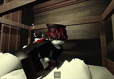 Masked guy bends cosplay girl over for sneaky anal creampie risk.